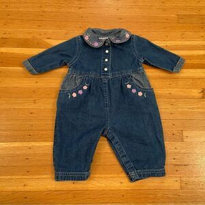 Vintage denim embroidered flower jumpsuit